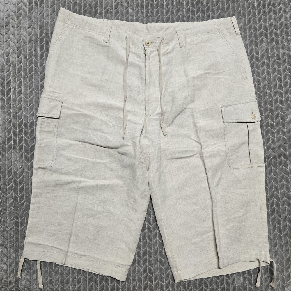 Cubavera Cargo Shorts Long Mens 42 Havana Night‎ Linen Blend Drawstring Tan